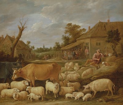 Un Pastore e il Suo Gregge vicino a una Taverna da David Teniers the Younger